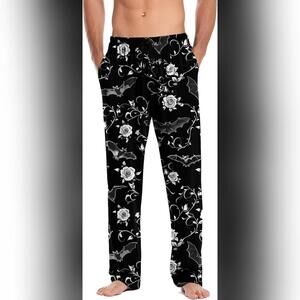 NWT Panning Gothic Floral Bat Black Pajama Pants with Pockets & Drawstring, L